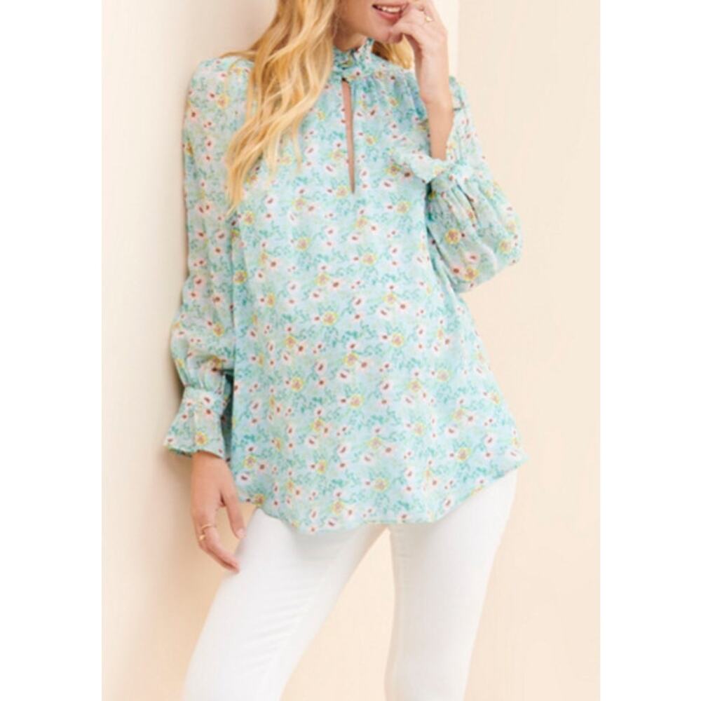 Yumi Kim Maternity Sundown Top Blouse Ruffles Floral Light Blue Size XS